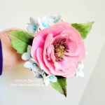 Open Peony Spray Pink and Blue